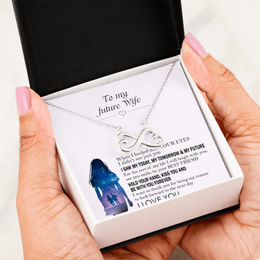 AZTeam Personalized Interlocked Heart Necklace - to My Future Wife - When I Looked Into Your Eyes Best Birthday Gift for Your On Birthday, Christmas